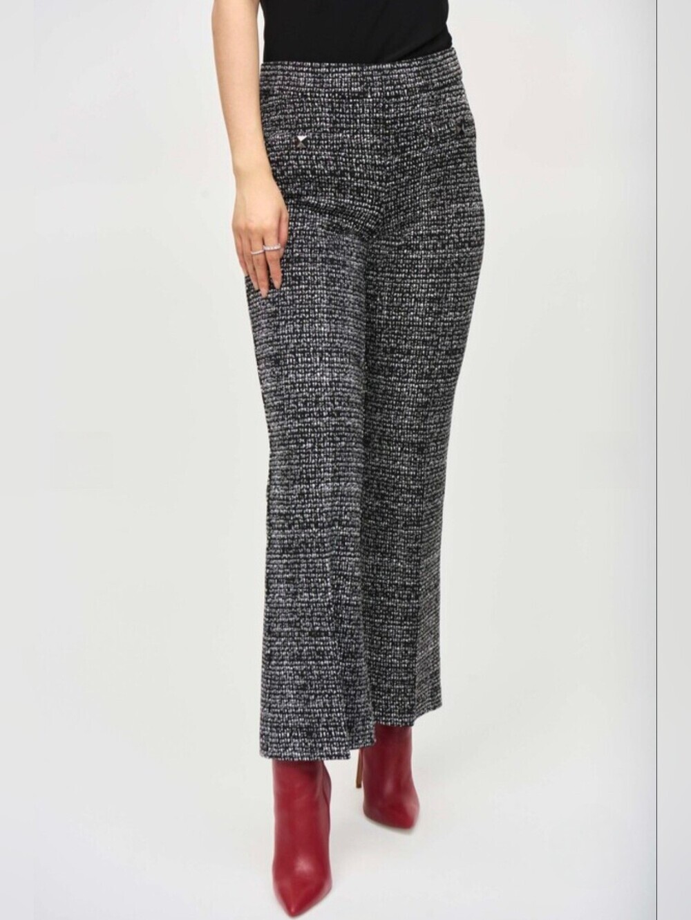 Joseph Ribkoff Tweed Knit Pants 8 Dark Academia Coquette Crop Wide Leg Trousers - Picture 4 of 16